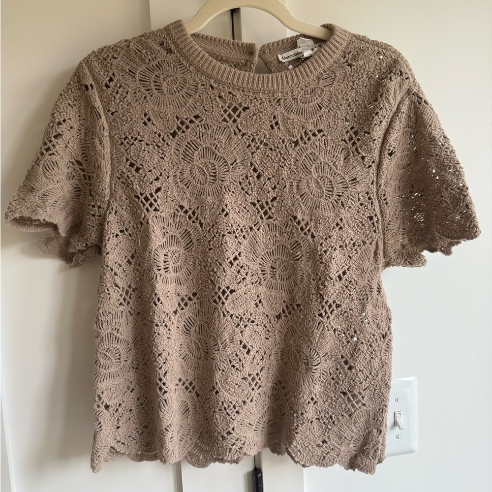 Abercrombie & Fitch Crochet Style Lacy Tee in Clay Brown